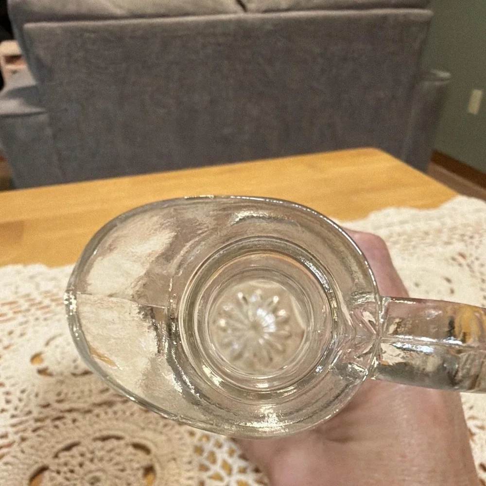 Vintage Clear Pressed Glass Cruet Starburst Diamond Pattern Oil Vinegar Decanter